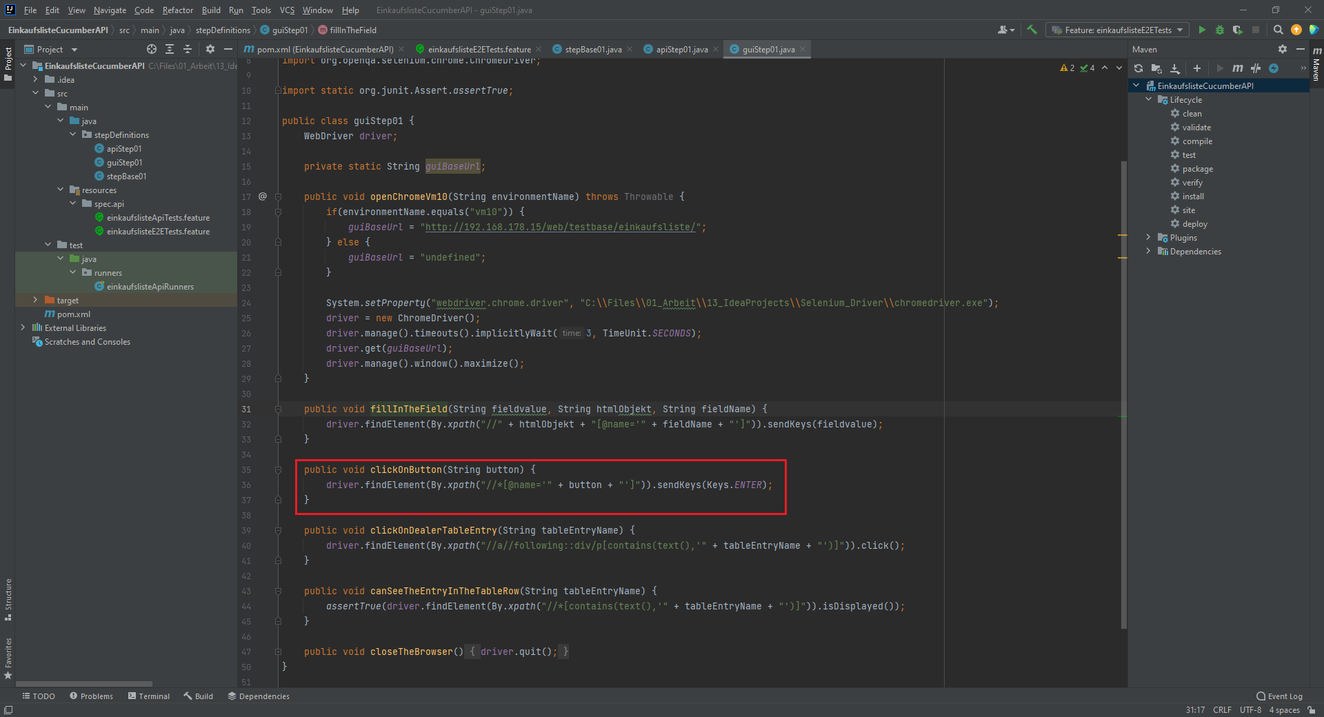 IntelliJ mit Selenium - Klick auf Button